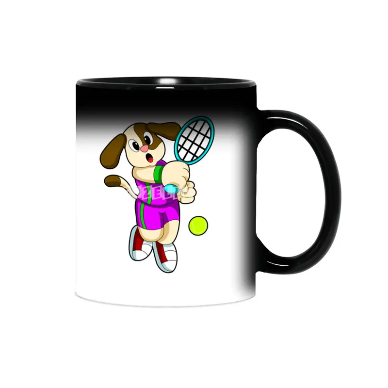 Dog at Tennis with Tennis racket & Tennis ball Sihirli Kupa