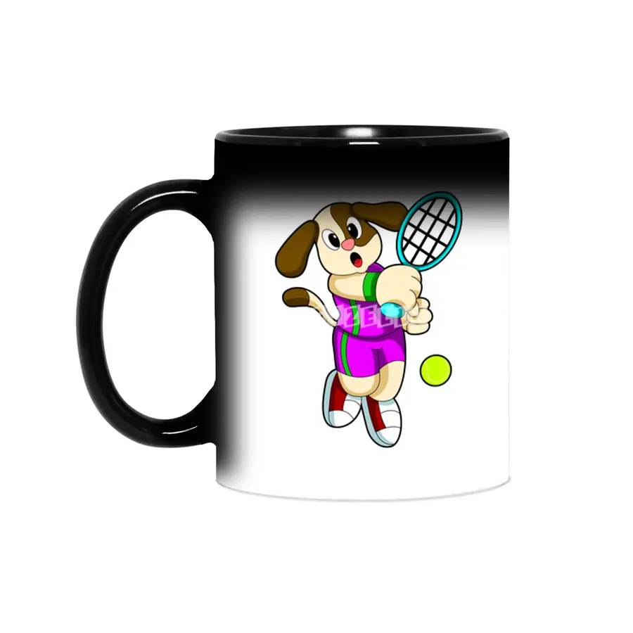 Dog at Tennis with Tennis racket & Tennis ball Sihirli Kupa