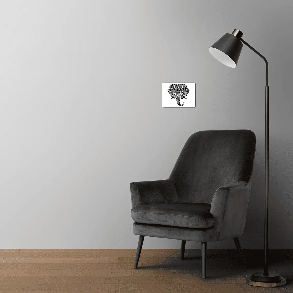 Ornate Elephant (Black on White) MDF Tablo