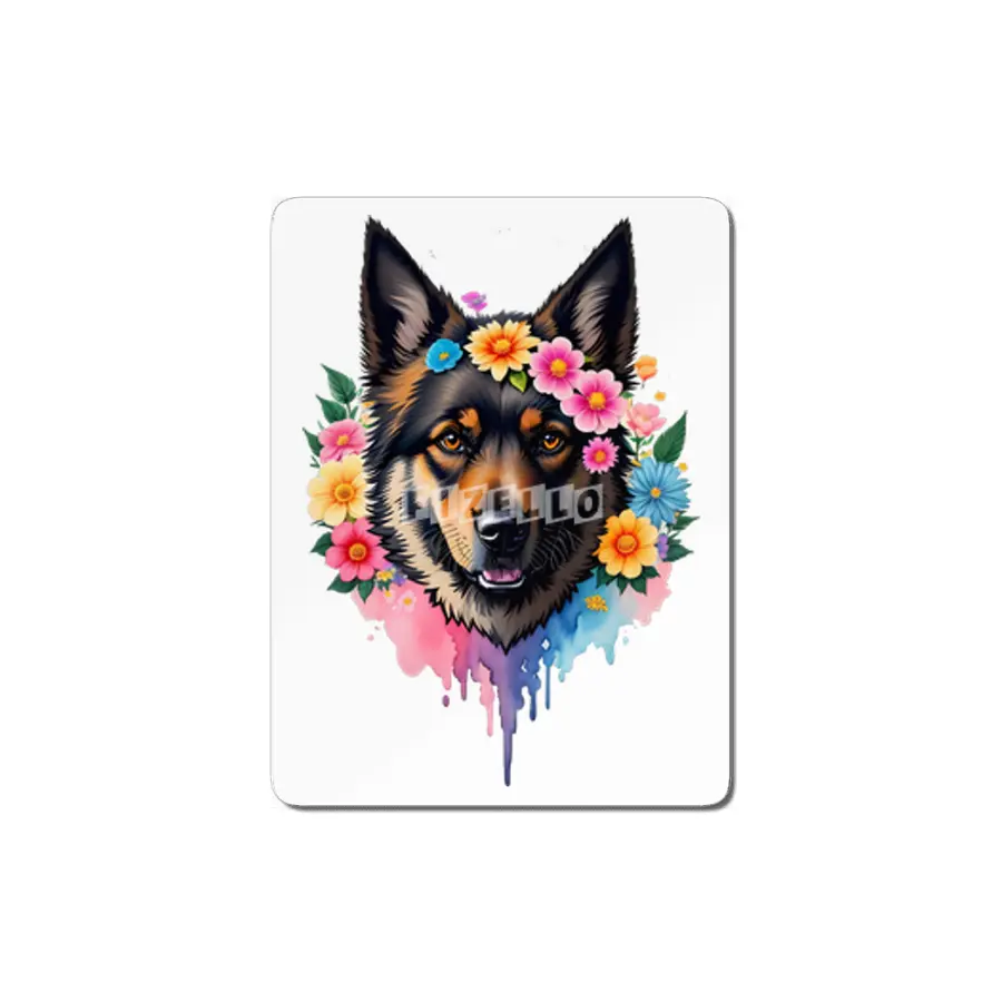 Cute Retro German Shepard Dog with Colorful Flowers MDF Tablo