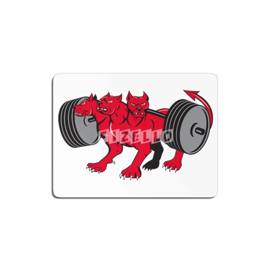 Cerberus Multi-headed Dog Hellhound Powerlifting Barbell Cartoon MDF Tablo