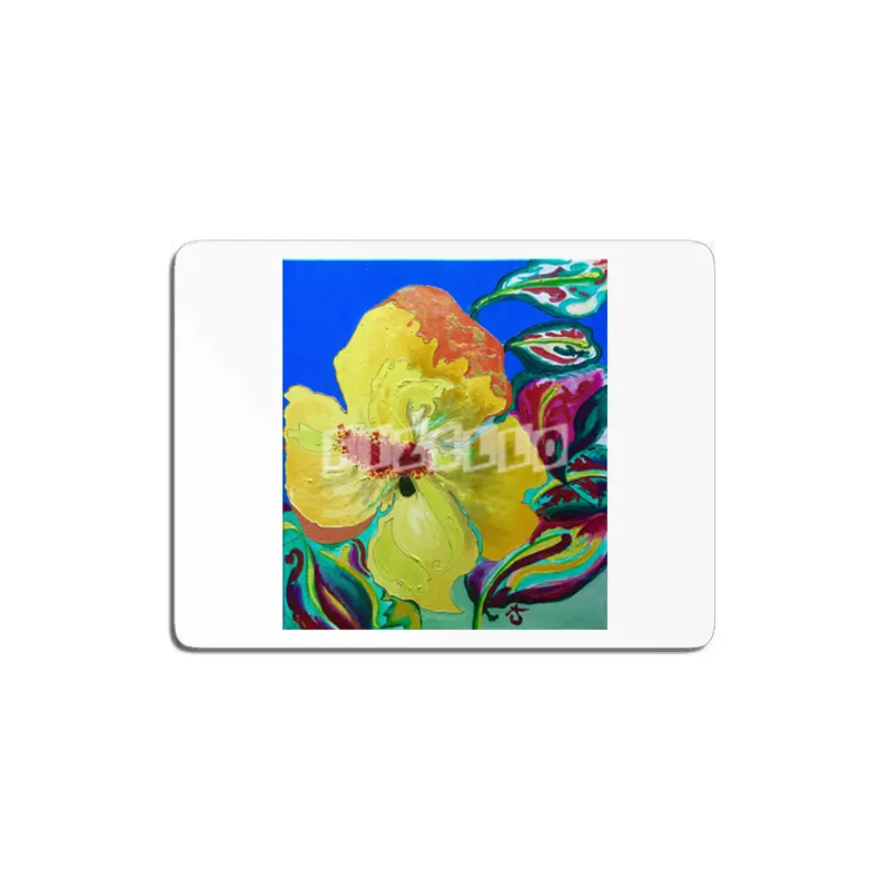 Birthday Acrylic Yellow Orange Hibiscus Flower Painting with Red and Green Leaves MDF Tablo
