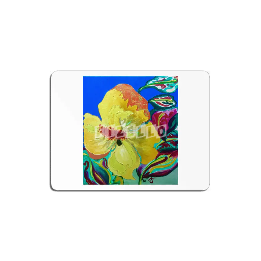 Birthday Acrylic Yellow Orange Hibiscus Flower Painting with Red and Green Leaves MDF Tablo