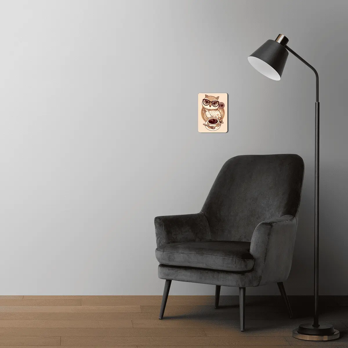 Coffe Lover Owl MDF Tablo