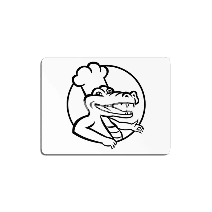 Happy Chef Alligator Gator or Crocodile Wearing Chef Hat Circle Mascot Retro Black and White MDF Tablo