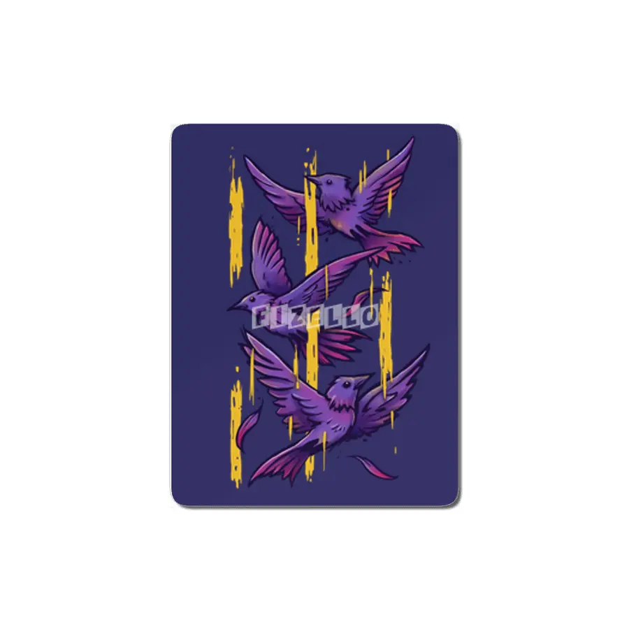 Purple Birds In Golden Rain MDF Tablo