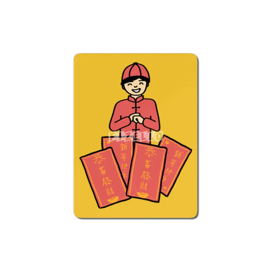 Happy kid getting Chinese New Year red envelopes MDF Tablo