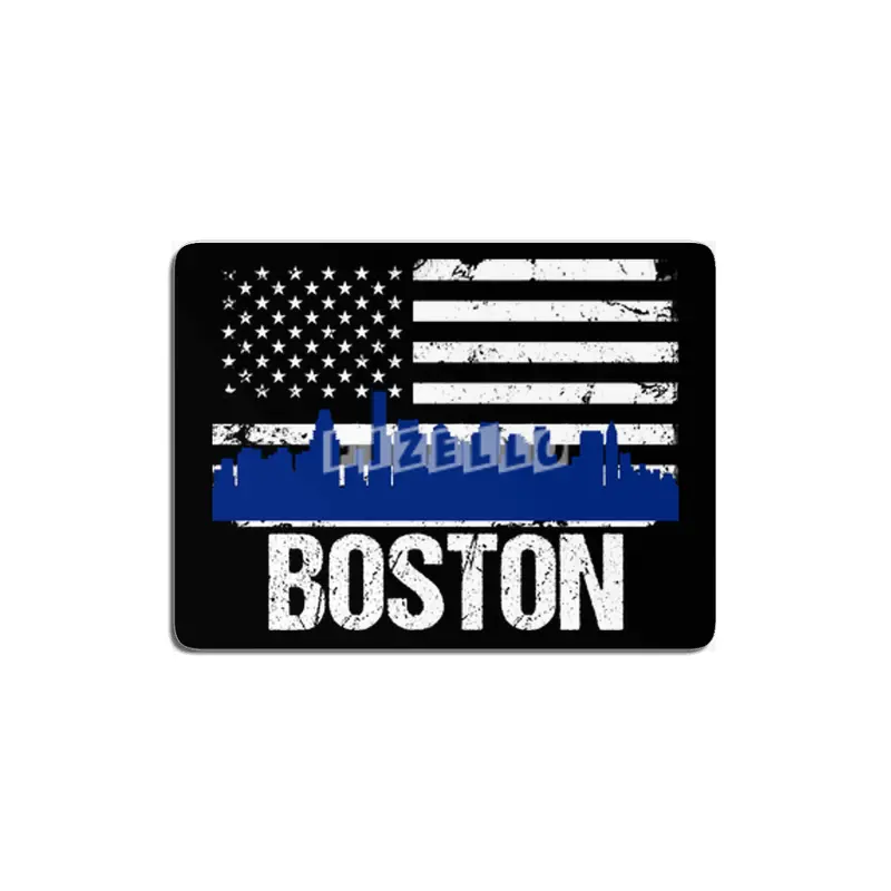 Boston Skyline Silhouette on Distressed American Flag MDF Tablo