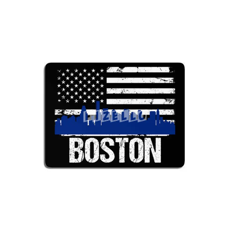 Boston Skyline Silhouette on Distressed American Flag MDF Tablo