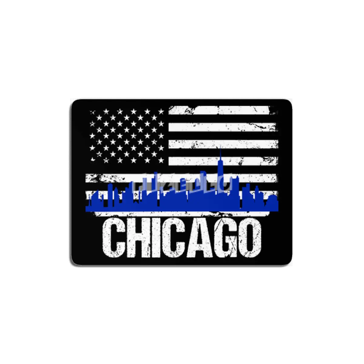 Chicago Skyline Silhouette on Distressed American Flag MDF Tablo