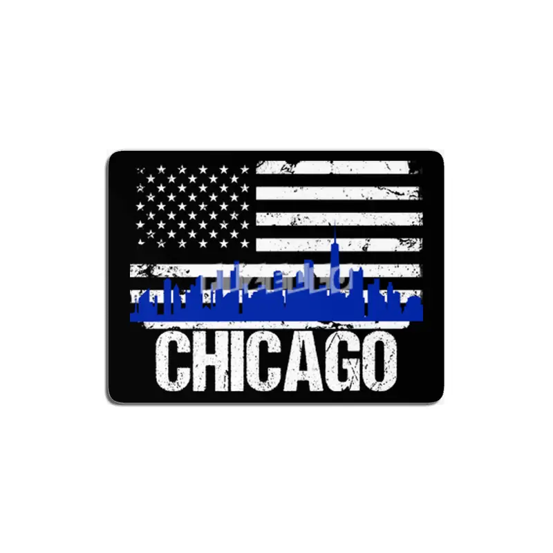 Chicago Skyline Silhouette on Distressed American Flag MDF Tablo