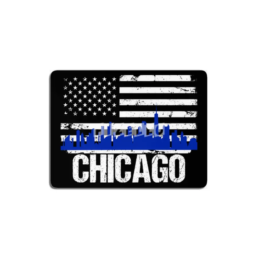 Chicago Skyline Silhouette on Distressed American Flag MDF Tablo