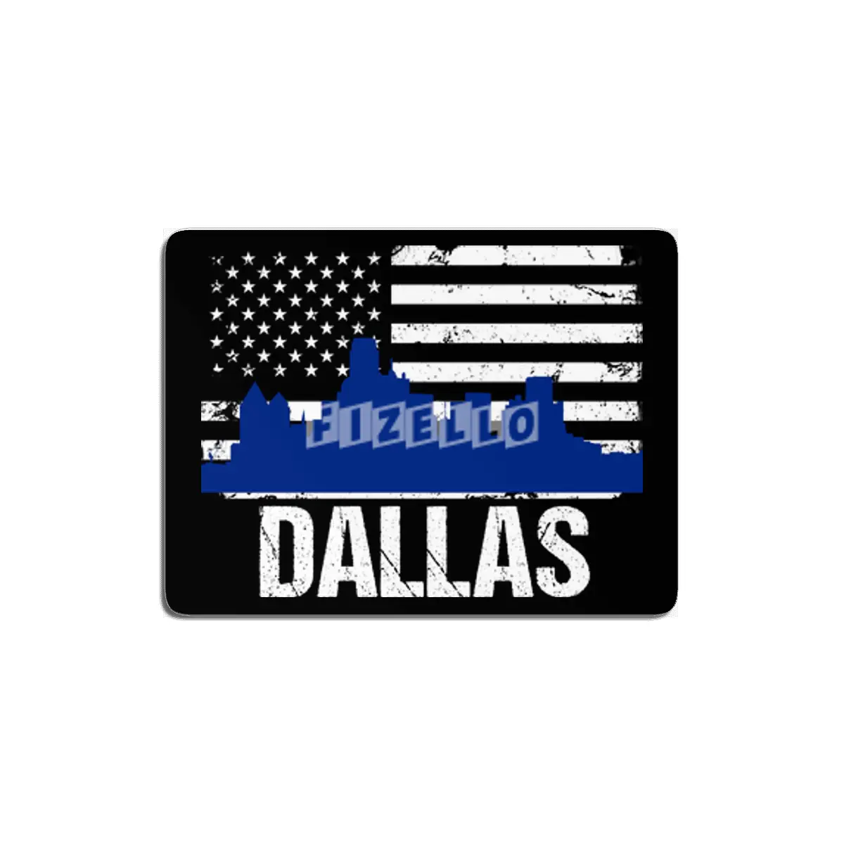 Dallas Skyline Silhouette on Distressed American Flag MDF Tablo