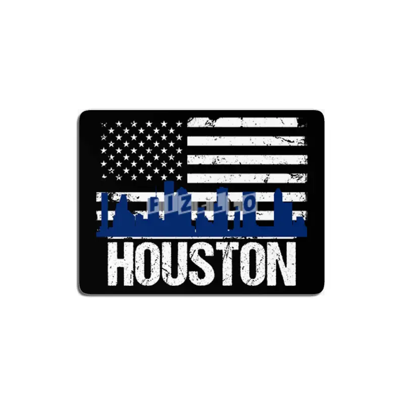 Houston Skyline Silhouette on Distressed American Flag MDF Tablo