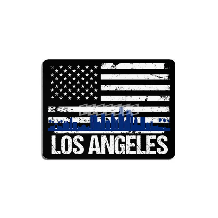 Los Angeles Skyline Silhouette on Distressed American Flag MDF Tablo