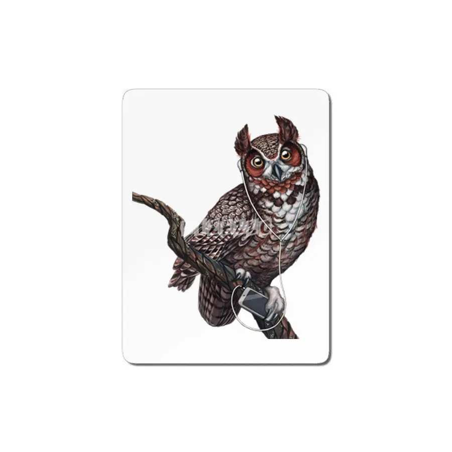 Great Horned Owl with Headphones  MDF Tablo