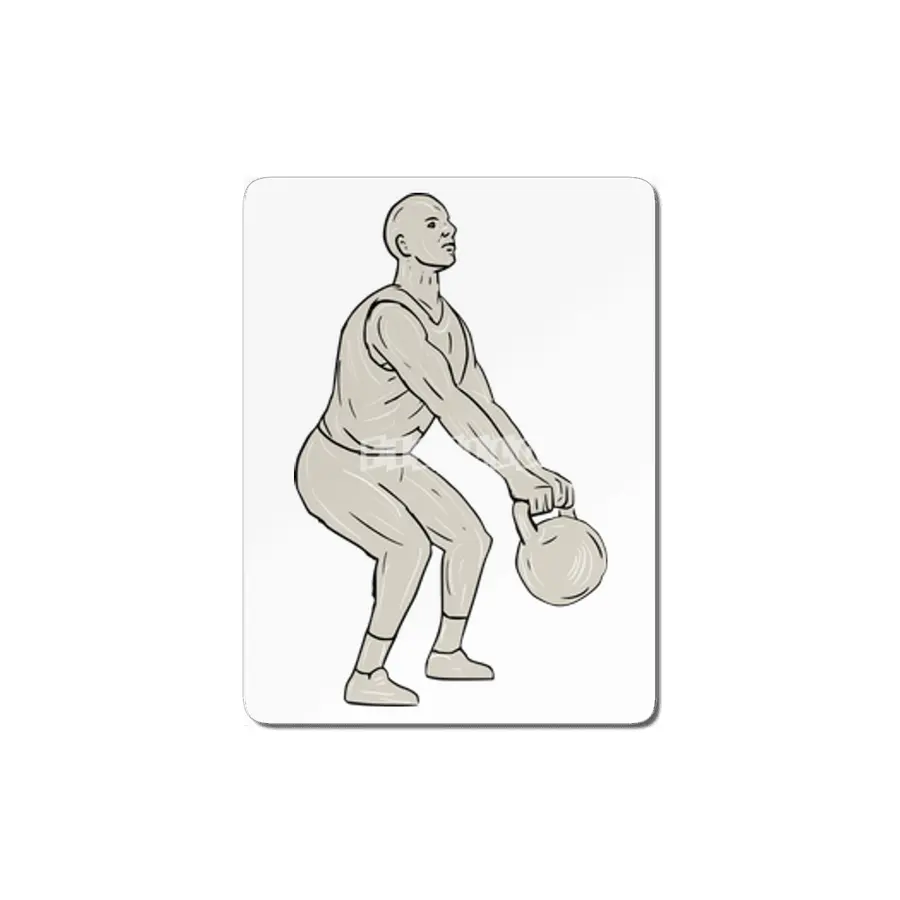 Athlete Fitness Squatting Kettlebell Drawing MDF Tablo