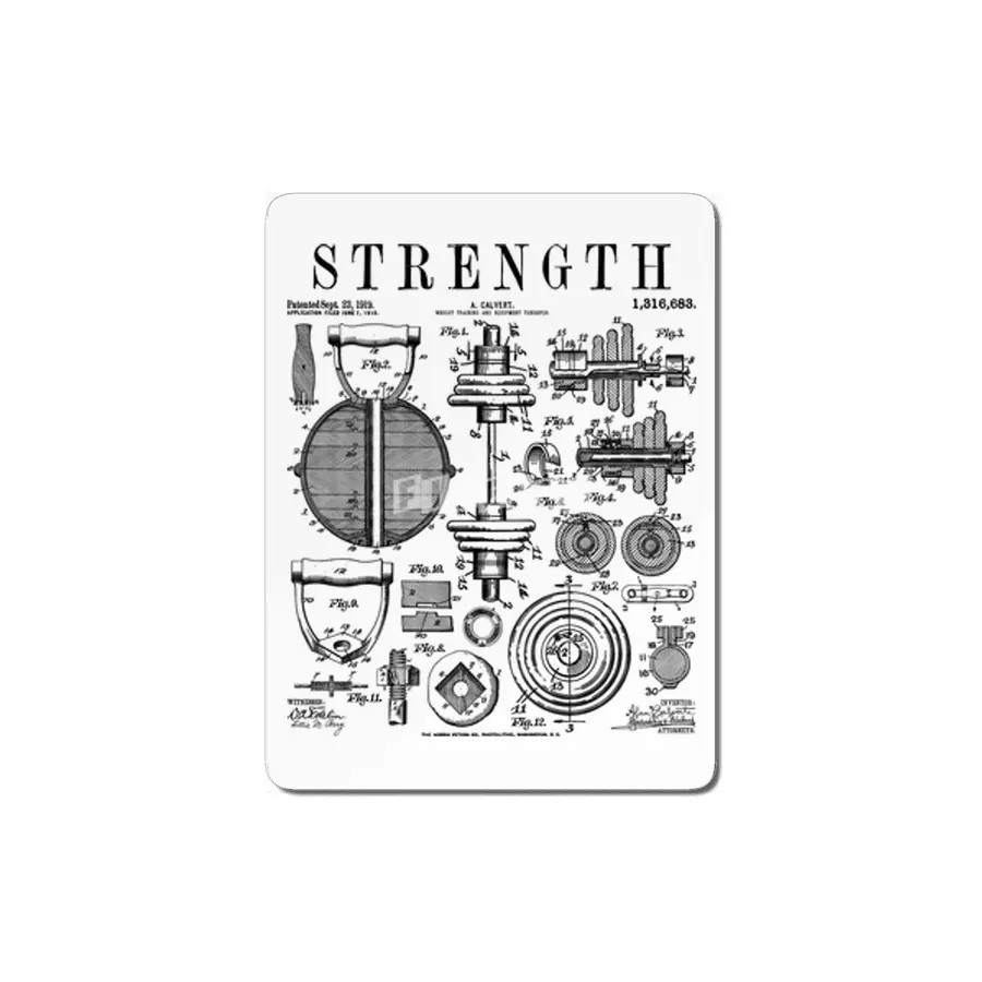 Gym Fitness Workout Dumbbell Kettlebell Vintage Patent Print MDF Tablo