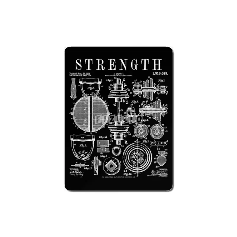 Gym Fitness Workout Dumbbell Kettlebell Vintage Patent Print MDF Tablo