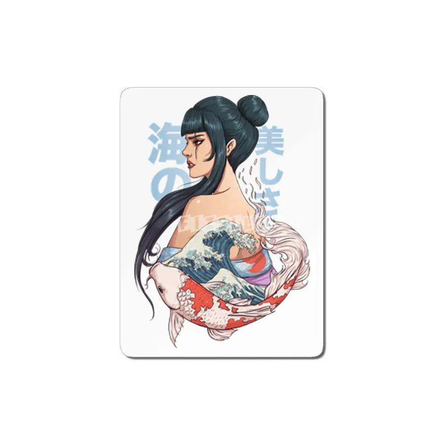 geisha, koi in  great wave of kanagawa MDF Tablo