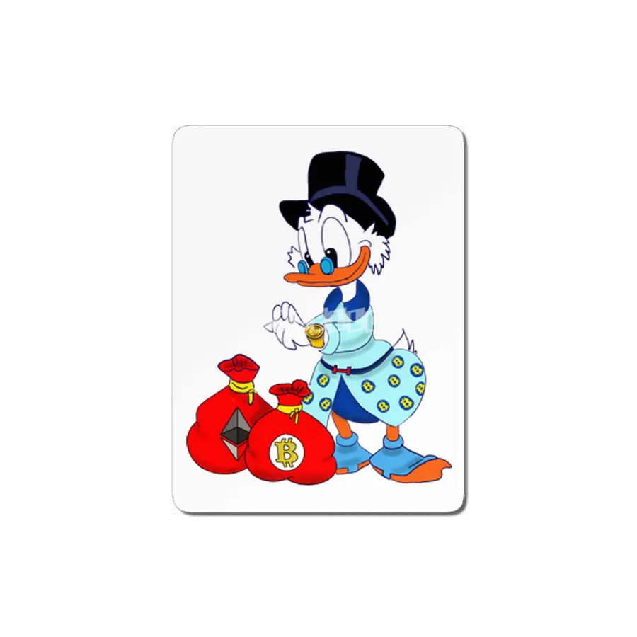 business duck, owner of Bitcoin and ????s bags, he wear a bitcoin clothes MDF Tablo