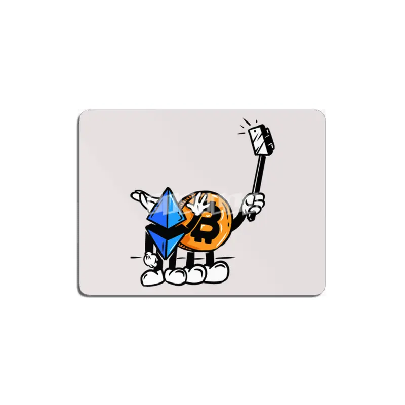 Crypto BFF - Bitcoin and Ethereum Cartoon Selfie MDF Tablo
