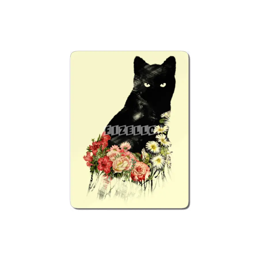Black Cat Vintage Flower Good Luck MDF Tablo