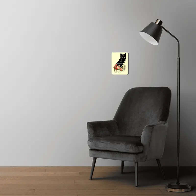 Black Cat Vintage Flower Good Luck MDF Tablo