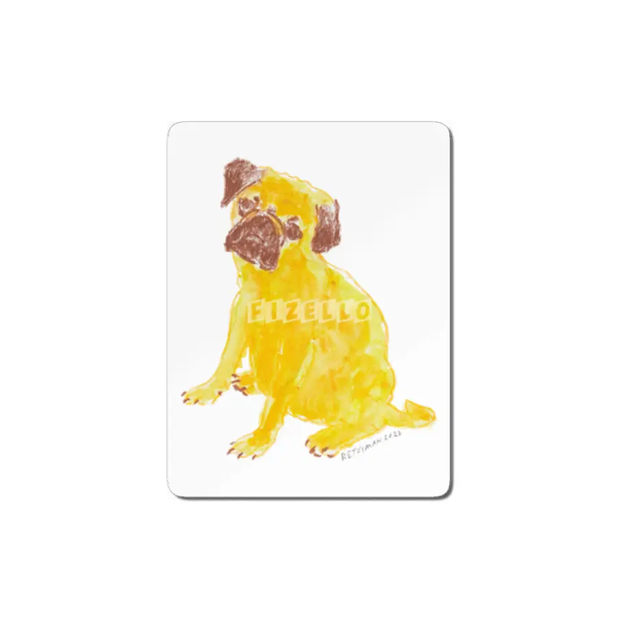 Cute artistic colorful drawing of Puppy Pug in Yellow and Brown MDF Tablo