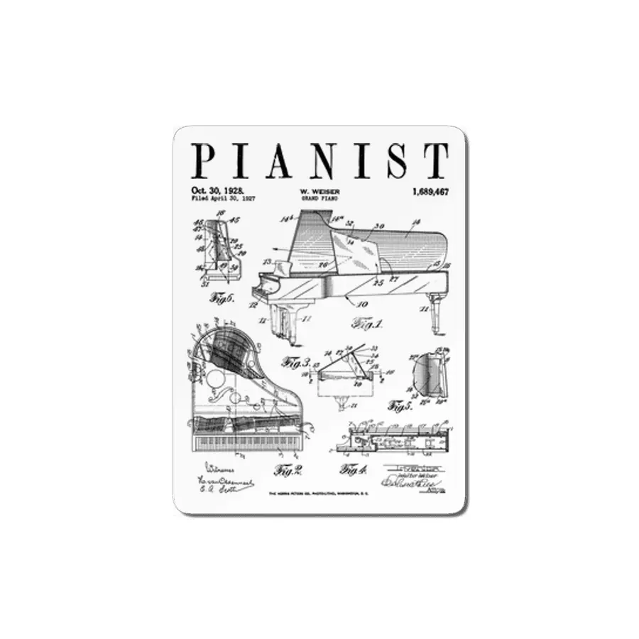 Grand Piano Old Vintage Patent Pianist Drawing Print MDF Tablo