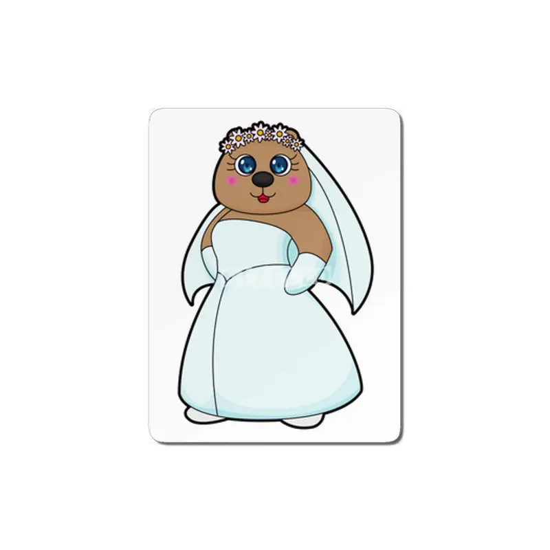 Bear as Bride with Wreath of Flowers MDF Tablo