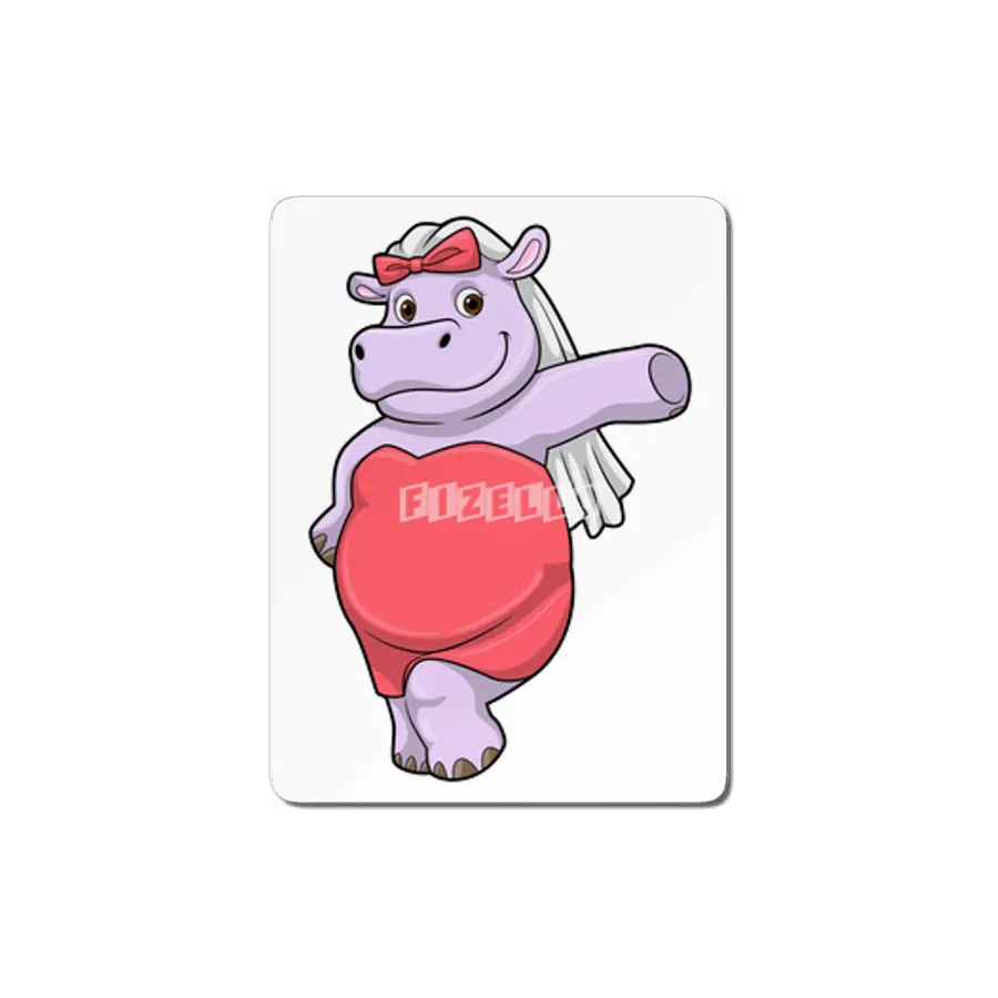 Hippo as Bride with Veil & Bow MDF Tablo