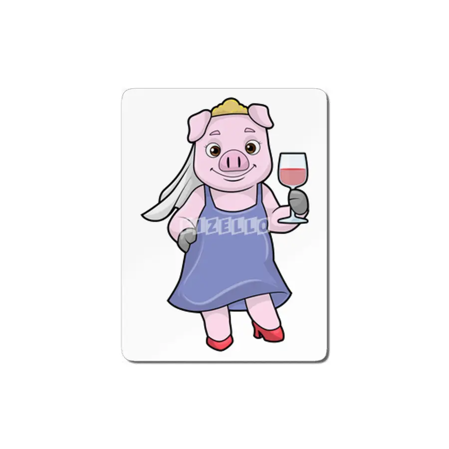 Pig as Bride with Veil & Red wine MDF Tablo