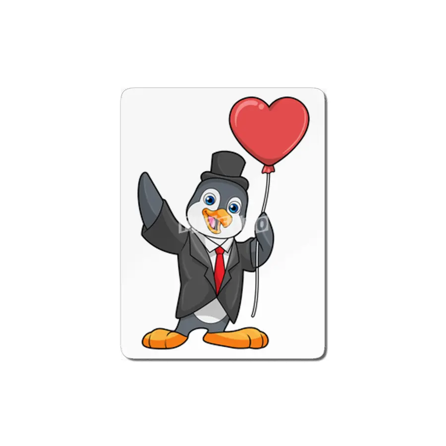 Penguin as Groom with Heart Ballon MDF Tablo
