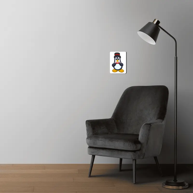 Penguin as Groom with Ribbon & Hat MDF Tablo