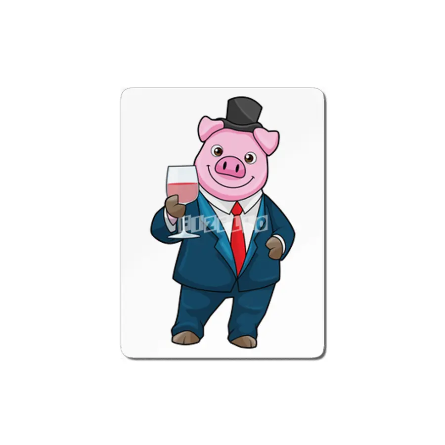 Pig as Groom with Glass of Wine MDF Tablo