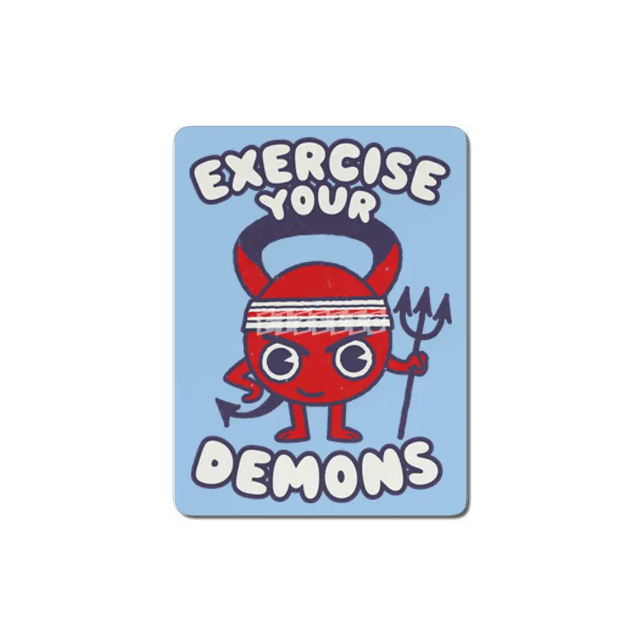 Exercise Your Demon - Humorous Cartoon Gym Funny Workout Graphic MDF Tablo