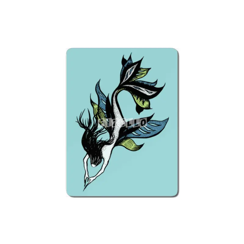 Beautiful Mermaid Drawn Tattoo Style In Blue Green MDF Tablo