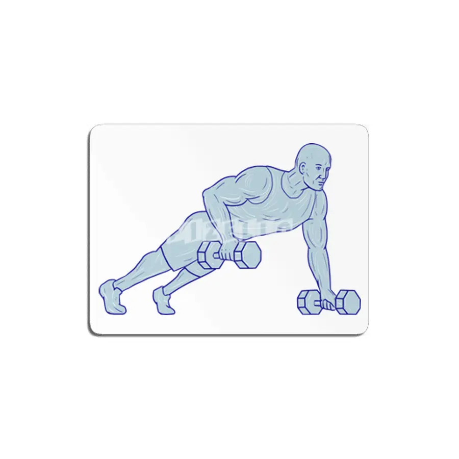 Fitness Athlete Push Up One Hand Dumbbell Drawing MDF Tablo