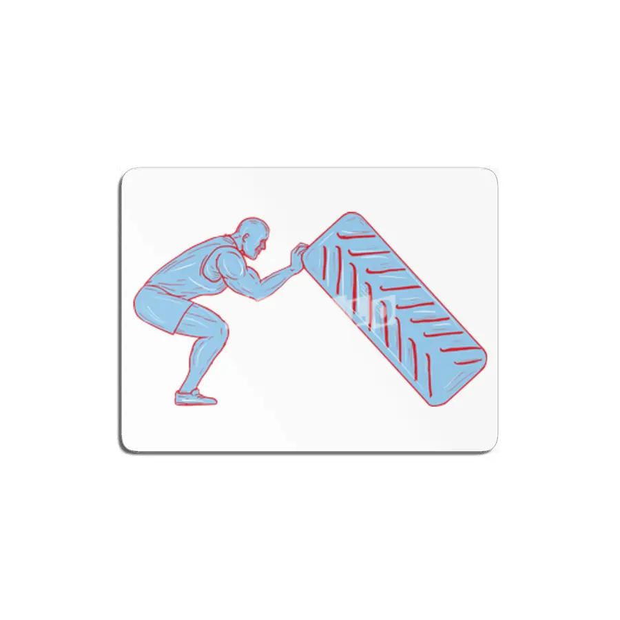 Fitness Athlete Pushing Back Tire Workout Drawing MDF Tablo