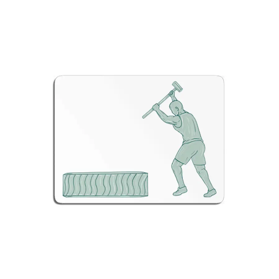 Fitness Athlete Sledge Hammer Striking Tire Drawing MDF Tablo