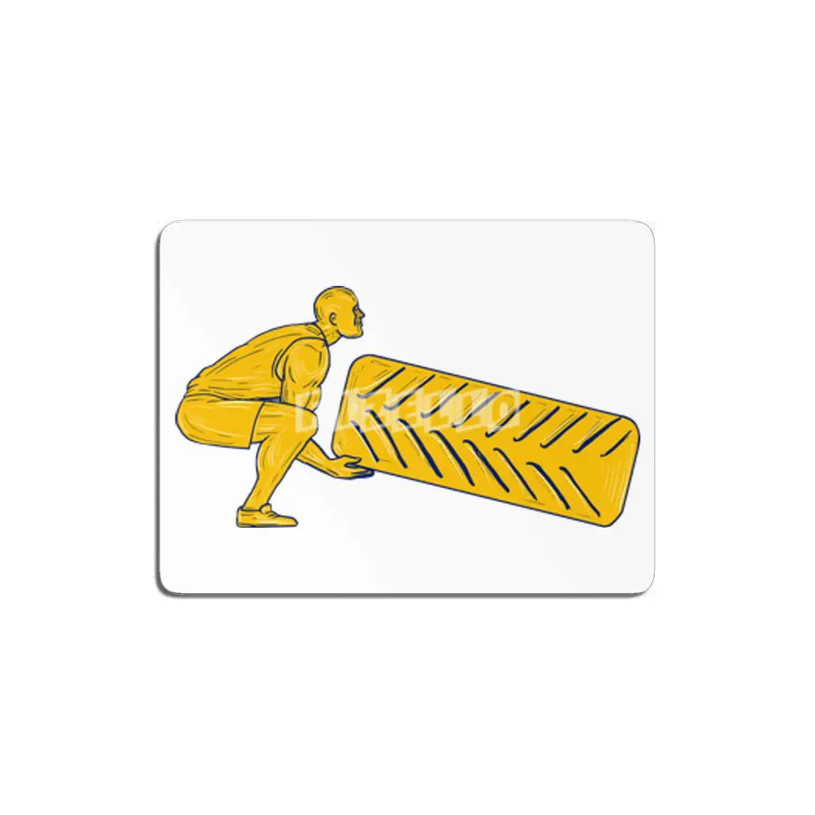Fitness Athlete Squatting Lifting Tire Drawing MDF Tablo
