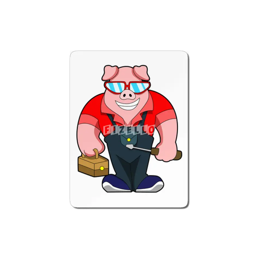 Pig as Mechatronics engineer with Tool box MDF Tablo