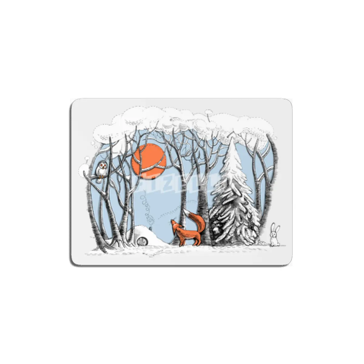 Winter landscape with fox and owl MDF Tablo
