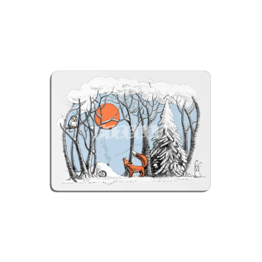 Winter landscape with fox and owl MDF Tablo