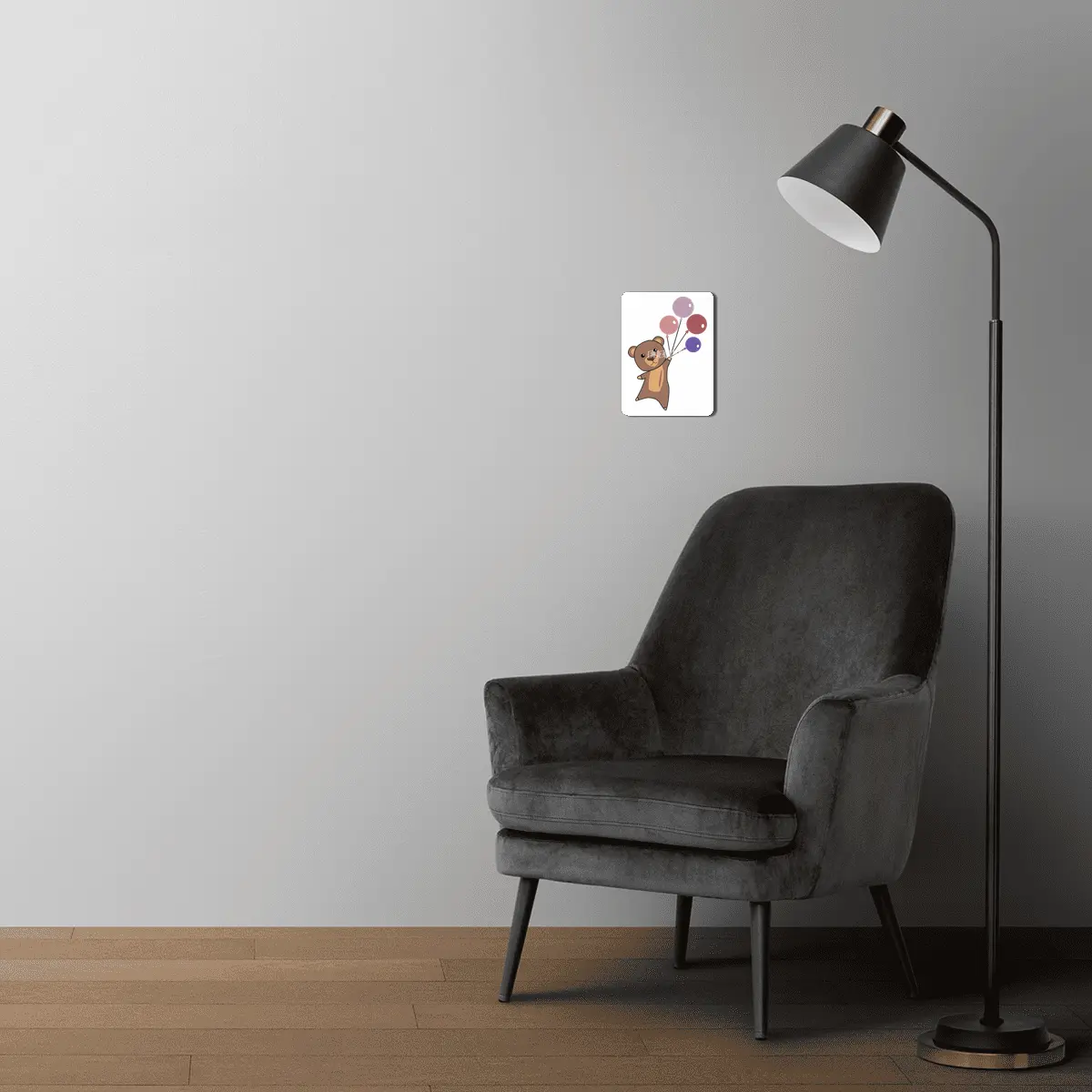 Bear Flies Up With Balloons Cute Animals MDF Tablo