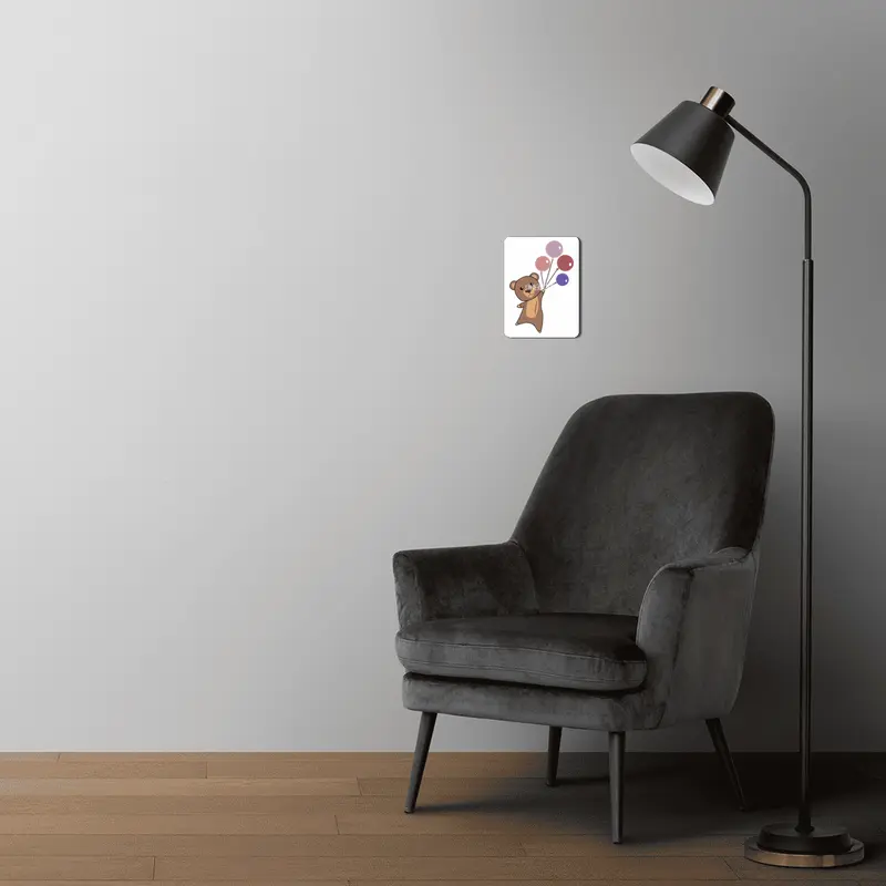 Bear Flies Up With Balloons Cute Animals MDF Tablo