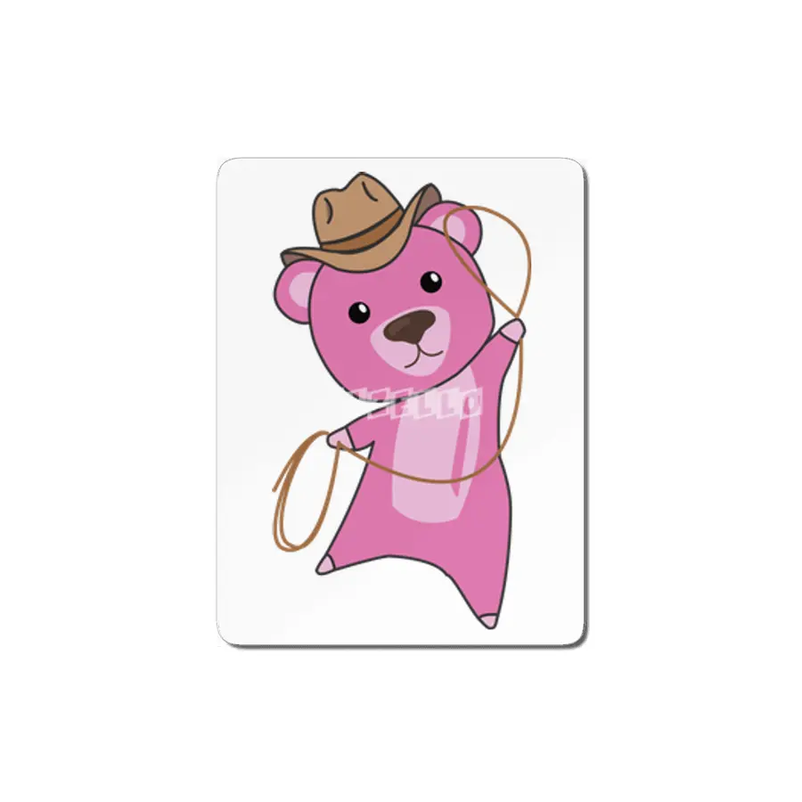 Bear Pink Cowboy Lasso Cute Animals For Kids MDF Tablo