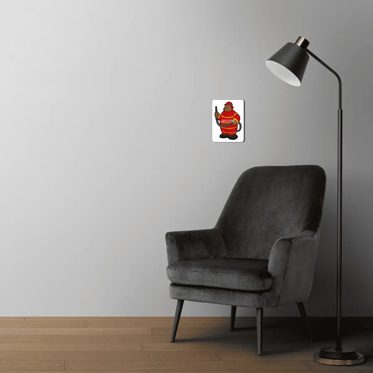 Bear as Firefighter with Hose MDF Tablo