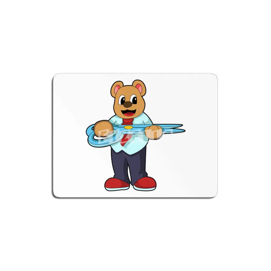 Bear as Hairdresser with Scissors MDF Tablo